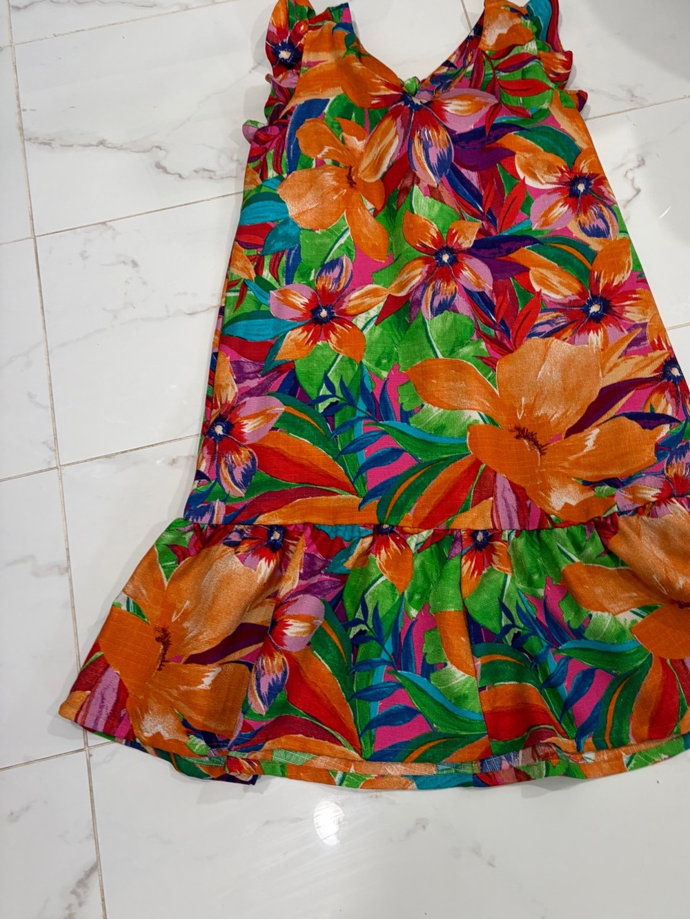 Bright Floral Ruffle Hem Women's Skirt - Orange & Green